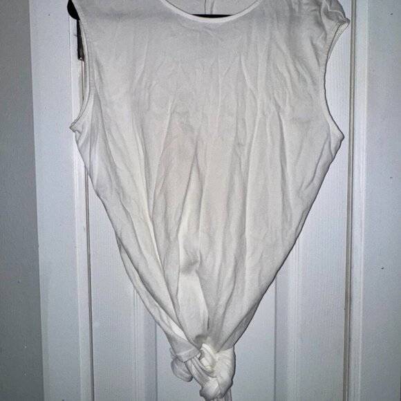 White Sleeveless Tie-Front Top-Large - Picture 4 of 5